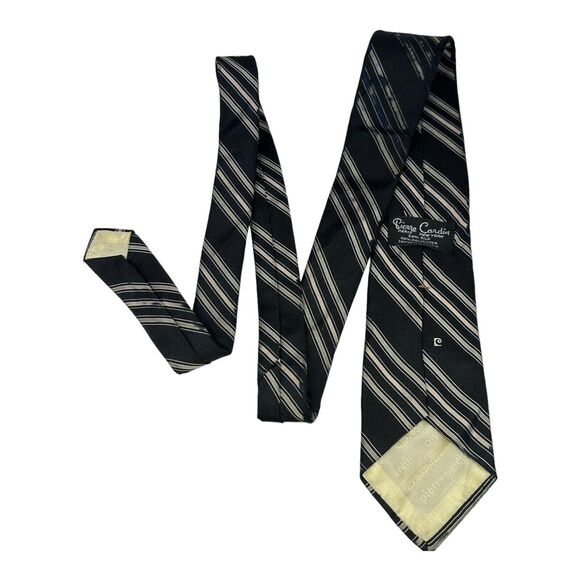 Pierre Cardin Silk Blend Men’s Necktie Tie Vintage Black Gray Blue Stripes 57” - Picture 6 of 7
